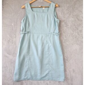 J Jill Linen Dress Womens Size 12 Medium Coastal Beach Blue Square Neck 100%